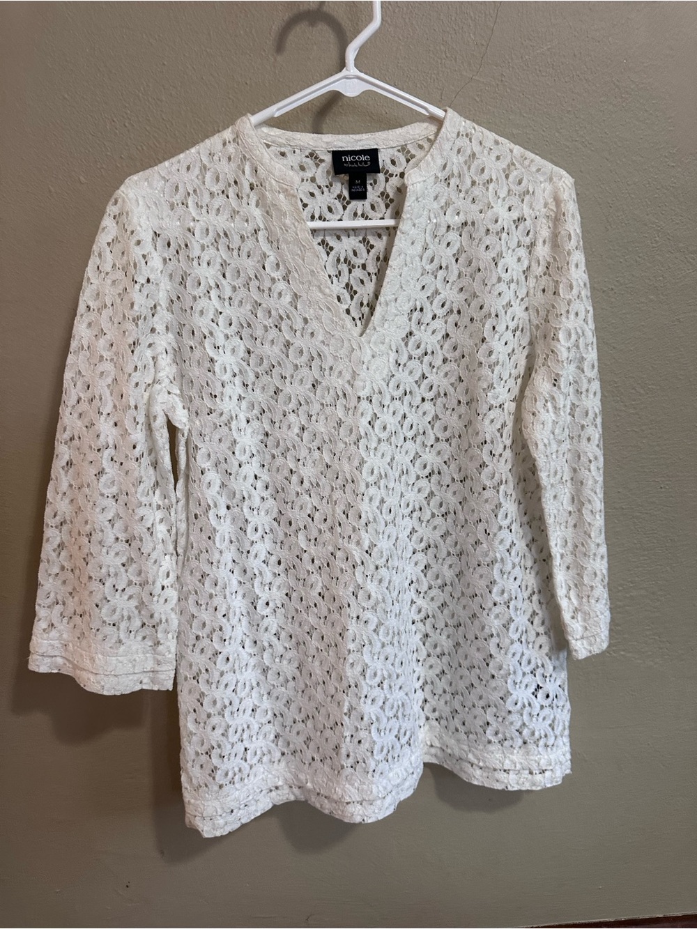 Nicole White Lace V-Neck Tunic Top